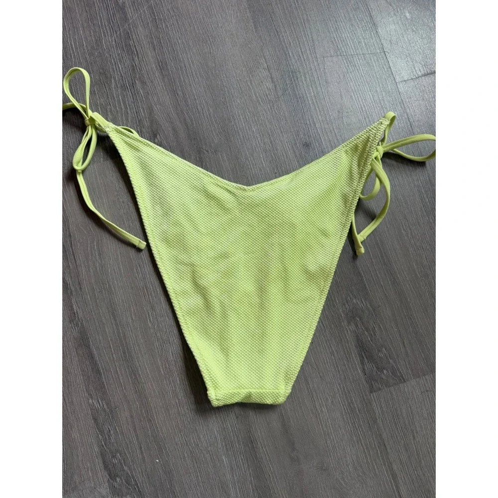 Aerie Real Good Neon Lime Green Textured Side Tie Bikini Bottom L